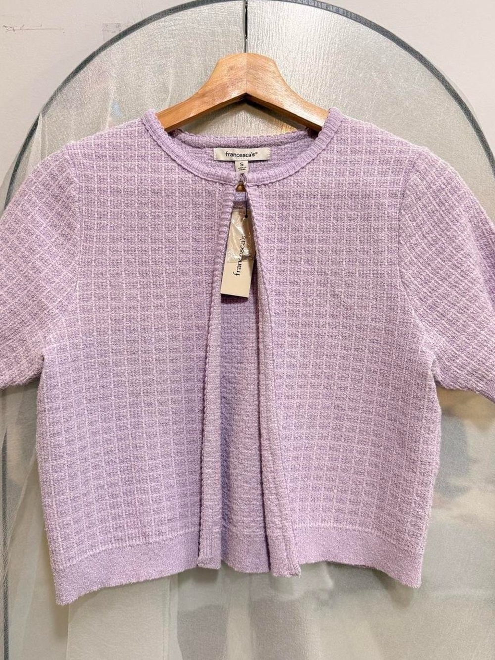 NWT Francesca's Lilac Textured Short Sleeve Cardigan size S